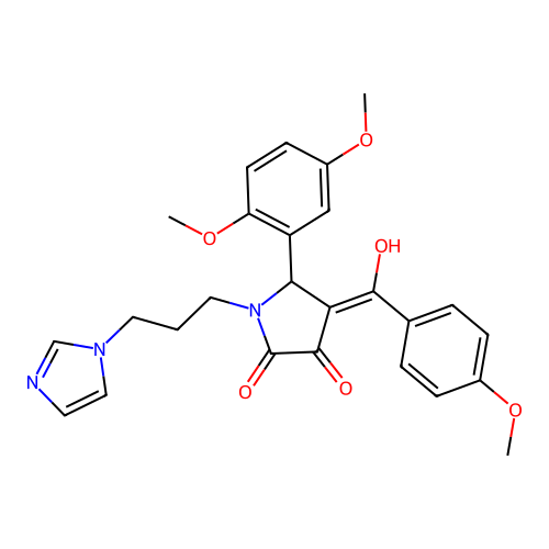 (4E)-5-(2,5-dimethoxyphenyl)-4-[hydroxy-(4-methoxyphenyl)methylidene]-1-(3-imidazol-1-ylpropyl)pyrrolidine-2,3-dione structure