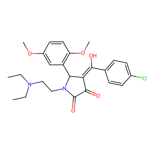 (4E)-4-[(4-chlorophenyl)-hydroxymethylidene]-1-(2-diethylaminoethyl)-5-(2,5-dimethoxyphenyl)pyrrolidine-2,3-dione structure