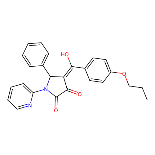 (4E)-4-[hydroxy-(4-propoxyphenyl)methylidene]-5-phenyl-1-pyridin-2-ylpyrrolidine-2,3-dione structure