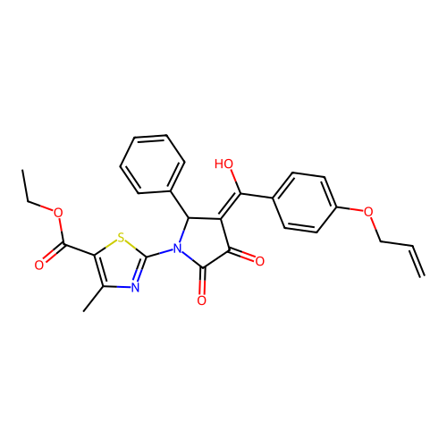 ethyl 2-(3-(4-(allyloxy)benzoyl)-4-hydroxy-5-oxo-2-phenyl-2,5-dihydro-1H-pyrrol-1-yl)-4-methylthiazole-5-carboxylate structure