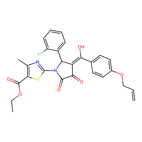 ethyl 2-(3-(4-(allyloxy)benzoyl)-2-(2-fluorophenyl)-4-hydroxy-5-oxo-2,5-dihydro-1H-pyrrol-1-yl)-4-methylthiazole-5-carboxylate structure