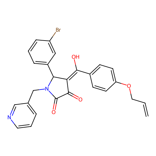 (4E)-5-(3-bromophenyl)-4-[hydroxy-(4-prop-2-enoxyphenyl)methylidene]-1-(pyridin-3-ylmethyl)pyrrolidine-2,3-dione structure