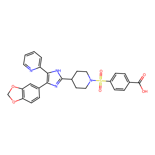 4-[4-(4-benzo[1,3]dioxol-5-yl-5-pyridin-2-yl-1h-imidazol-2-yl)-piperidine-1-sulfonyl]-benzoic acid structure