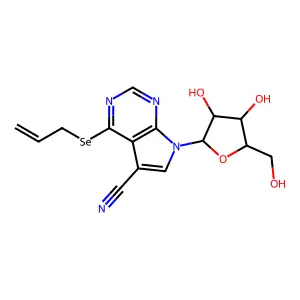 7-[3,4-dihydroxy-5-(hydroxymethyl)oxolan-2-yl]-4-prop-2-enylselanylpyrrolo[2,3-d]pyrimidine-5-carbonitrile structure