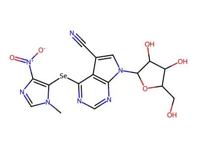 7-[3,4-dihydroxy-5-(hydroxymethyl)oxolan-2-yl]-4-(3-methyl-5-nitroimidazol-4-yl)selanylpyrrolo[2,3-d]pyrimidine-5-carbonitrile structure