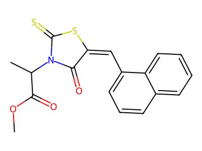 methyl 2-[5-(naphthalen-1-ylmethylidene)-4-oxo-2-sulfanylidene-1,3-thiazolidin-3-yl]propanoate structure