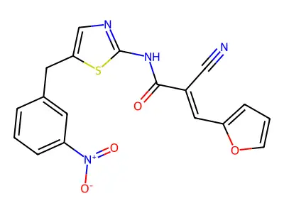 2-Cyano-3-(furan-2-yl)-N-{5-[(3-nitrophenyl)methyl]-1,3-thiazol-2-yl}prop-2-enamide structure