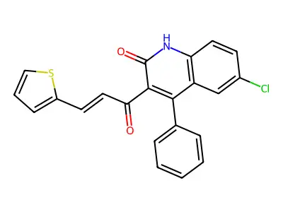 6-chloro-4-phenyl-3-[(E)-3-thiophen-2-ylprop-2-enoyl]-1H-quinolin-2-one structure