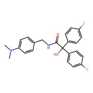 N-(4-(dimethylamino)benzyl)-2,2-bis(4-fluorophenyl)-2-hydroxyacetamide structure