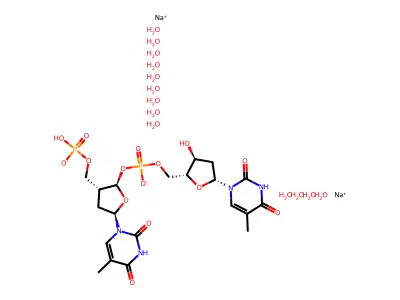 Thymidylyl-(5'-3')-thymidylate (5')-hydrate structure