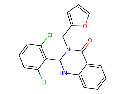 2-(2,6-dichlorophenyl)-3-(furan-2-ylmethyl)-2,3-dihydroquinazolin-4(1H)-one structure