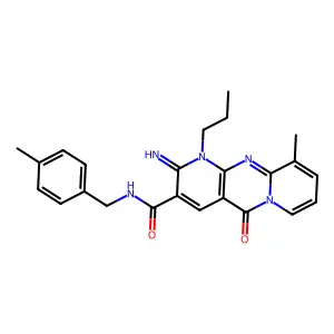 2-imino-10-methyl-N-(4-methylbenzyl)-5-oxo-1-propyl-2,5-dihydro-1H-dipyrido[1,2-a:2',3'-d]pyrimidine-3-carboxamide structure