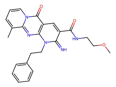 [2-imino-10-methyl-5-oxo-1-(2-phenylethyl)(1,6-dihydropyridino[2,3-d]pyridino[1,2-a]pyrimidin-3-yl)]-N-(2-methoxyethyl)carboxamide structure