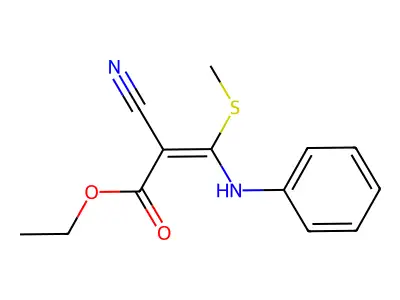 Ethyl 3-anilino-2-cyano-3-methylsulfanylprop-2-enoate structure