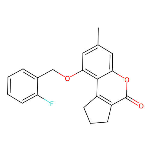 9-[(2-fluorobenzyl)oxy]-7-methyl-2,3-dihydrocyclopenta[c]chromen-4(1H)-one structure