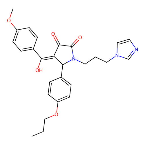 (4E)-4-[hydroxy-(4-methoxyphenyl)methylidene]-1-(3-imidazol-1-ylpropyl)-5-(4-propoxyphenyl)pyrrolidine-2,3-dione structure
