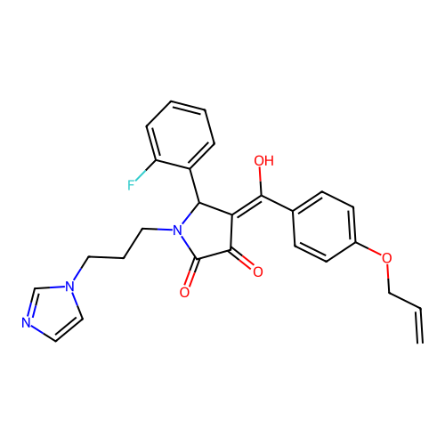 (4E)-5-(2-fluorophenyl)-4-[hydroxy-(4-prop-2-enoxyphenyl)methylidene]-1-(3-imidazol-1-ylpropyl)pyrrolidine-2,3-dione structure