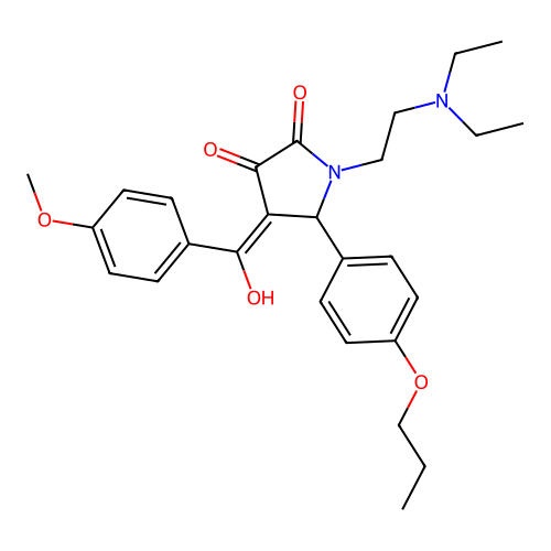 (4E)-1-(2-diethylaminoethyl)-4-[hydroxy-(4-methoxyphenyl)methylidene]-5-(4-propoxyphenyl)pyrrolidine-2,3-dione structure