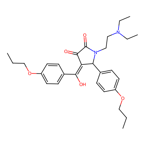 (4E)-1-(2-diethylaminoethyl)-4-[hydroxy-(4-propoxyphenyl)methylidene]-5-(4-propoxyphenyl)pyrrolidine-2,3-dione structure