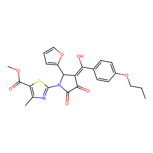 methyl 2-[2-(furan-2-yl)-4-hydroxy-5-oxo-3-(4-propoxybenzoyl)-2,5-dihydro-1H-pyrrol-1-yl]-4-methyl-1,3-thiazole-5-carboxylate structure