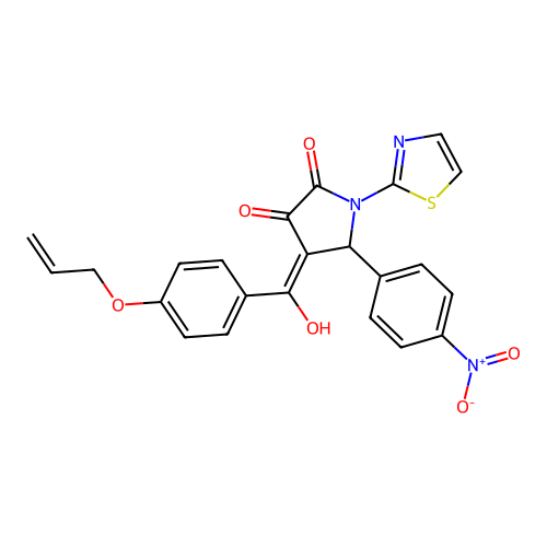 (4E)-4-[hydroxy-(4-prop-2-enoxyphenyl)methylidene]-5-(4-nitrophenyl)-1-(1,3-thiazol-2-yl)pyrrolidine-2,3-dione structure