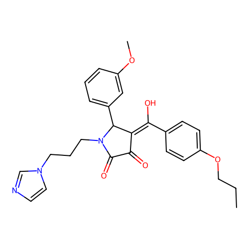 (4E)-4-[hydroxy-(4-propoxyphenyl)methylidene]-1-(3-imidazol-1-ylpropyl)-5-(3-methoxyphenyl)pyrrolidine-2,3-dione structure