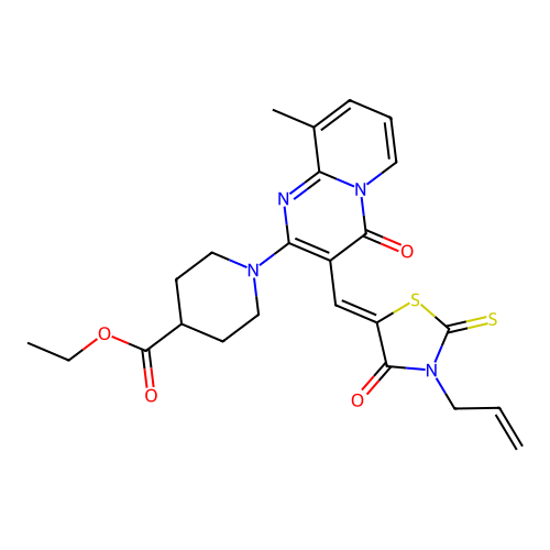 ethyl 1-(9-methyl-4-oxo-3-{(Z)-[4-oxo-3-(prop-2-en-1-yl)-2-thioxo-1,3-thiazolidin-5-ylidene]methyl}-4H-pyrido[1,2-a]pyrimidin-2-yl)piperidine-4-carboxylate structure
