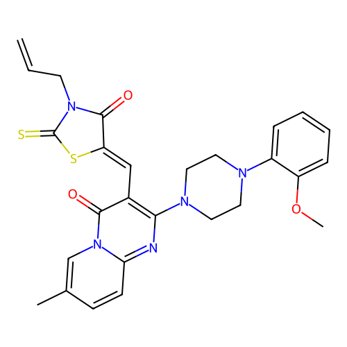 2-[4-(2-methoxyphenyl)piperazin-1-yl]-7-methyl-3-{(Z)-[4-oxo-3-(prop-2-en-1-yl)-2-thioxo-1,3-thiazolidin-5-ylidene]methyl}-4H-pyrido[1,2-a]pyrimidin-4-one structure
