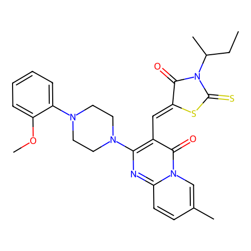 3-{(Z)-[3-(butan-2-yl)-4-oxo-2-thioxo-1,3-thiazolidin-5-ylidene]methyl}-2-[4-(2-methoxyphenyl)piperazin-1-yl]-7-methyl-4H-pyrido[1,2-a]pyrimidin-4-one structure
