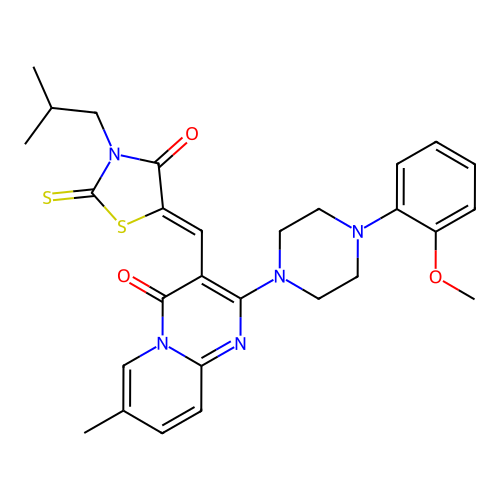 2-[4-(2-methoxyphenyl)piperazin-1-yl]-7-methyl-3-{(Z)-[3-(2-methylpropyl)-4-oxo-2-thioxo-1,3-thiazolidin-5-ylidene]methyl}-4H-pyrido[1,2-a]pyrimidin-4-one structure