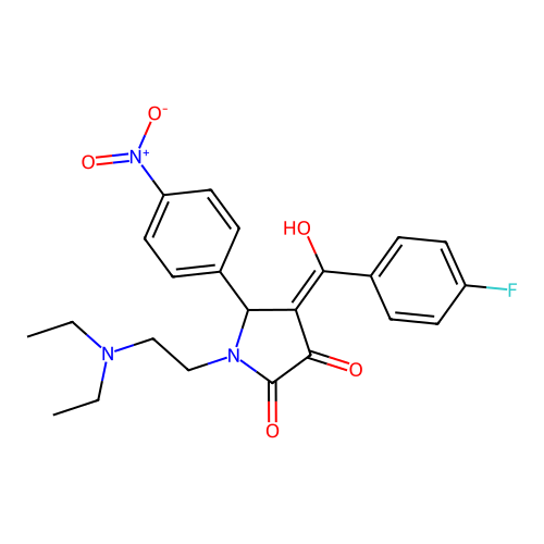 (4E)-1-(2-diethylaminoethyl)-4-[(4-fluorophenyl)-hydroxymethylidene]-5-(4-nitrophenyl)pyrrolidine-2,3-dione structure