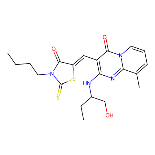 (Z)-3-butyl-5-((2-((1-hydroxybutan-2-yl)amino)-9-methyl-4-oxo-4H-pyrido[1,2-a]pyrimidin-3-yl)methylene)-2-thioxothiazolidin-4-one structure