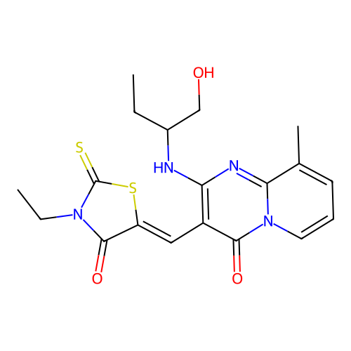 (Z)-3-ethyl-5-((2-((1-hydroxybutan-2-yl)amino)-9-methyl-4-oxo-4H-pyrido[1,2-a]pyrimidin-3-yl)methylene)-2-thioxothiazolidin-4-one structure