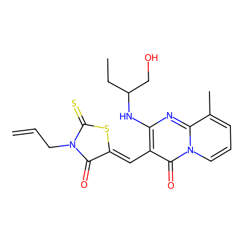 (Z)-3-allyl-5-((2-((1-hydroxybutan-2-yl)amino)-9-methyl-4-oxo-4H-pyrido[1,2-a]pyrimidin-3-yl)methylene)-2-thioxothiazolidin-4-one structure