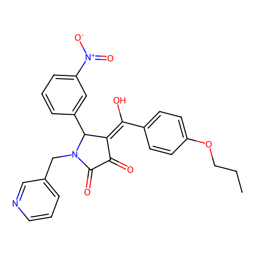 (4E)-4-[hydroxy-(4-propoxyphenyl)methylidene]-5-(3-nitrophenyl)-1-(pyridin-3-ylmethyl)pyrrolidine-2,3-dione structure