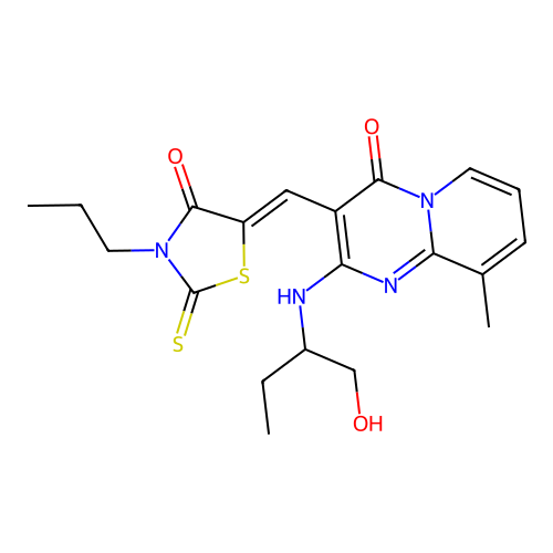 (Z)-5-((2-((1-hydroxybutan-2-yl)amino)-9-methyl-4-oxo-4H-pyrido[1,2-a]pyrimidin-3-yl)methylene)-3-propyl-2-thioxothiazolidin-4-one structure