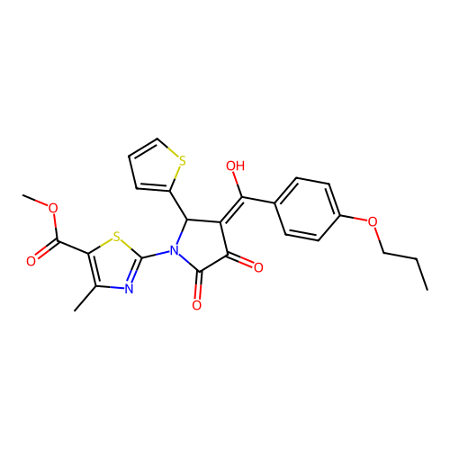 methyl 2-(3-hydroxy-2-oxo-4-(4-propoxybenzoyl)-5-(thiophen-2-yl)-2,5-dihydro-1H-pyrrol-1-yl)-4-methylthiazole-5-carboxylate structure