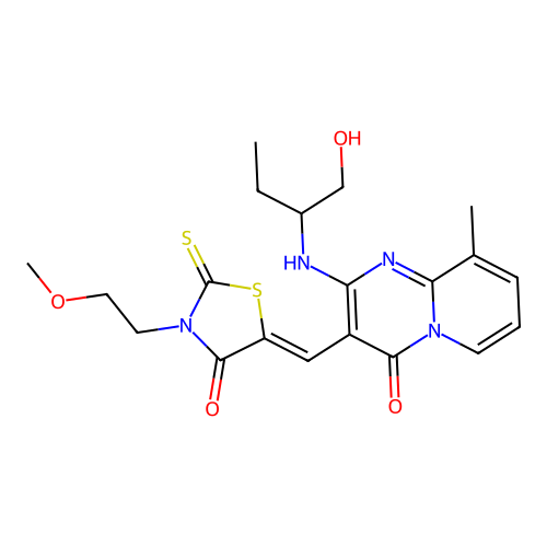 (Z)-5-((2-((1-hydroxybutan-2-yl)amino)-9-methyl-4-oxo-4H-pyrido[1,2-a]pyrimidin-3-yl)methylene)-3-(2-methoxyethyl)-2-thioxothiazolidin-4-one structure