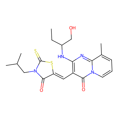 (Z)-5-((2-((1-hydroxybutan-2-yl)amino)-9-methyl-4-oxo-4H-pyrido[1,2-a]pyrimidin-3-yl)methylene)-3-isobutyl-2-thioxothiazolidin-4-one structure