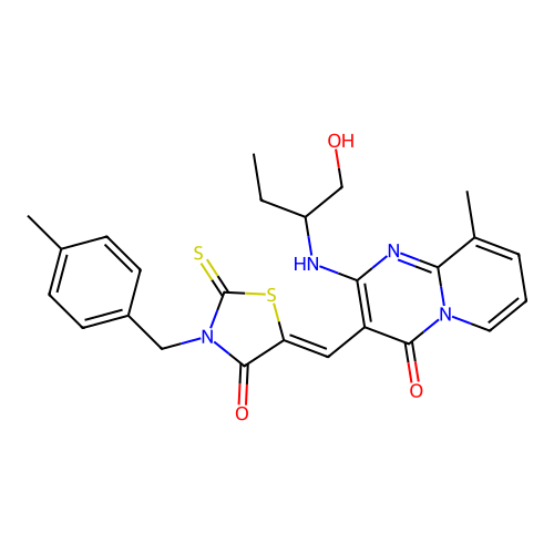 2-[(1-hydroxybutan-2-yl)amino]-9-methyl-3-{(Z)-[3-(4-methylbenzyl)-4-oxo-2-thioxo-1,3-thiazolidin-5-ylidene]methyl}-4H-pyrido[1,2-a]pyrimidin-4-one structure