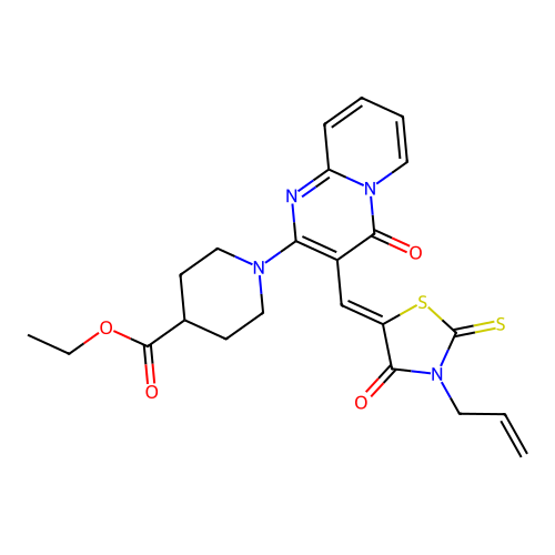 ethyl 1-(4-oxo-3-{(Z)-[4-oxo-3-(prop-2-en-1-yl)-2-thioxo-1,3-thiazolidin-5-ylidene]methyl}-4H-pyrido[1,2-a]pyrimidin-2-yl)piperidine-4-carboxylate structure