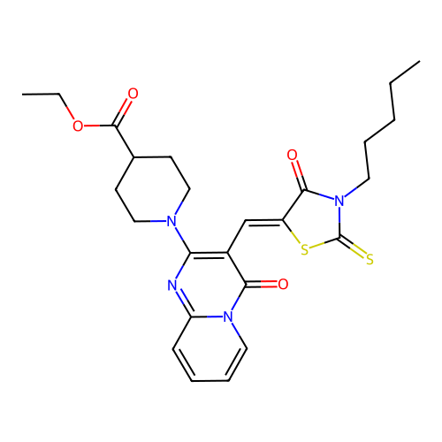 ethyl 1-{4-oxo-3-[(Z)-(4-oxo-3-pentyl-2-thioxo-1,3-thiazolidin-5-ylidene)methyl]-4H-pyrido[1,2-a]pyrimidin-2-yl}piperidine-4-carboxylate structure