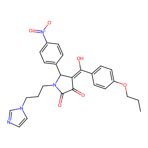 (4E)-4-[hydroxy-(4-propoxyphenyl)methylidene]-1-(3-imidazol-1-ylpropyl)-5-(4-nitrophenyl)pyrrolidine-2,3-dione structure