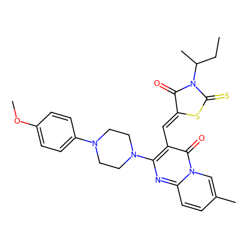 3-[(Z)-(3-sec-butyl-4-oxo-2-thioxo-1,3-thiazolidin-5-ylidene)methyl]-2-[4-(4-methoxyphenyl)piperazin-1-yl]-7-methyl-4H-pyrido[1,2-a]pyrimidin-4-one structure