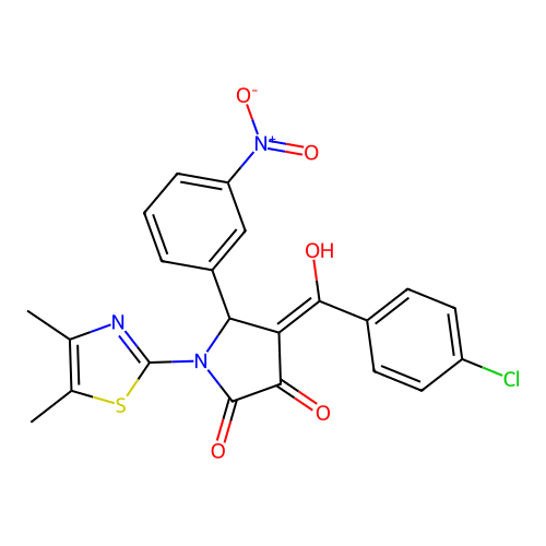 (4E)-4-[(4-chlorophenyl)(hydroxy)methylidene]-1-(4,5-dimethyl-1,3-thiazol-2-yl)-5-(3-nitrophenyl)pyrrolidine-2,3-dione structure