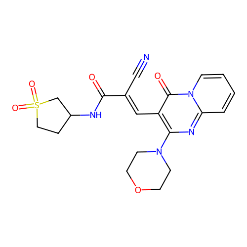 (2E)-2-cyano-N-(1,1-dioxidotetrahydrothiophen-3-yl)-3-[2-(morpholin-4-yl)-4-oxo-4H-pyrido[1,2-a]pyrimidin-3-yl]prop-2-enamide structure