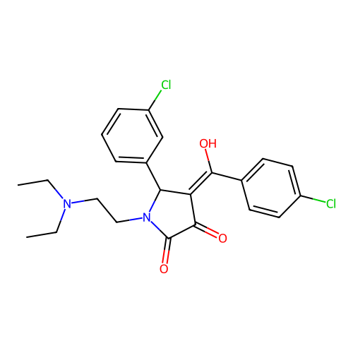 (4E)-5-(3-chlorophenyl)-4-[(4-chlorophenyl)-hydroxymethylidene]-1-(2-diethylaminoethyl)pyrrolidine-2,3-dione structure