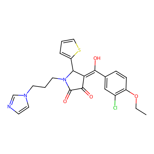 (4E)-4-[(3-chloro-4-ethoxyphenyl)-hydroxymethylidene]-1-(3-imidazol-1-ylpropyl)-5-thiophen-2-ylpyrrolidine-2,3-dione structure