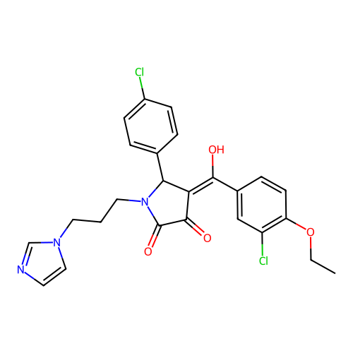 (4E)-4-[(3-chloro-4-ethoxyphenyl)-hydroxymethylidene]-5-(4-chlorophenyl)-1-(3-imidazol-1-ylpropyl)pyrrolidine-2,3-dione structure