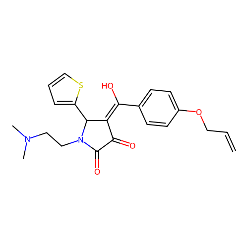 (4E)-1-(2-dimethylaminoethyl)-4-[hydroxy-(4-prop-2-enoxyphenyl)methylidene]-5-thiophen-2-ylpyrrolidine-2,3-dione structure